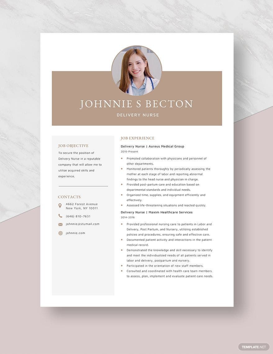 Free Delivery Nurse Resume Template
