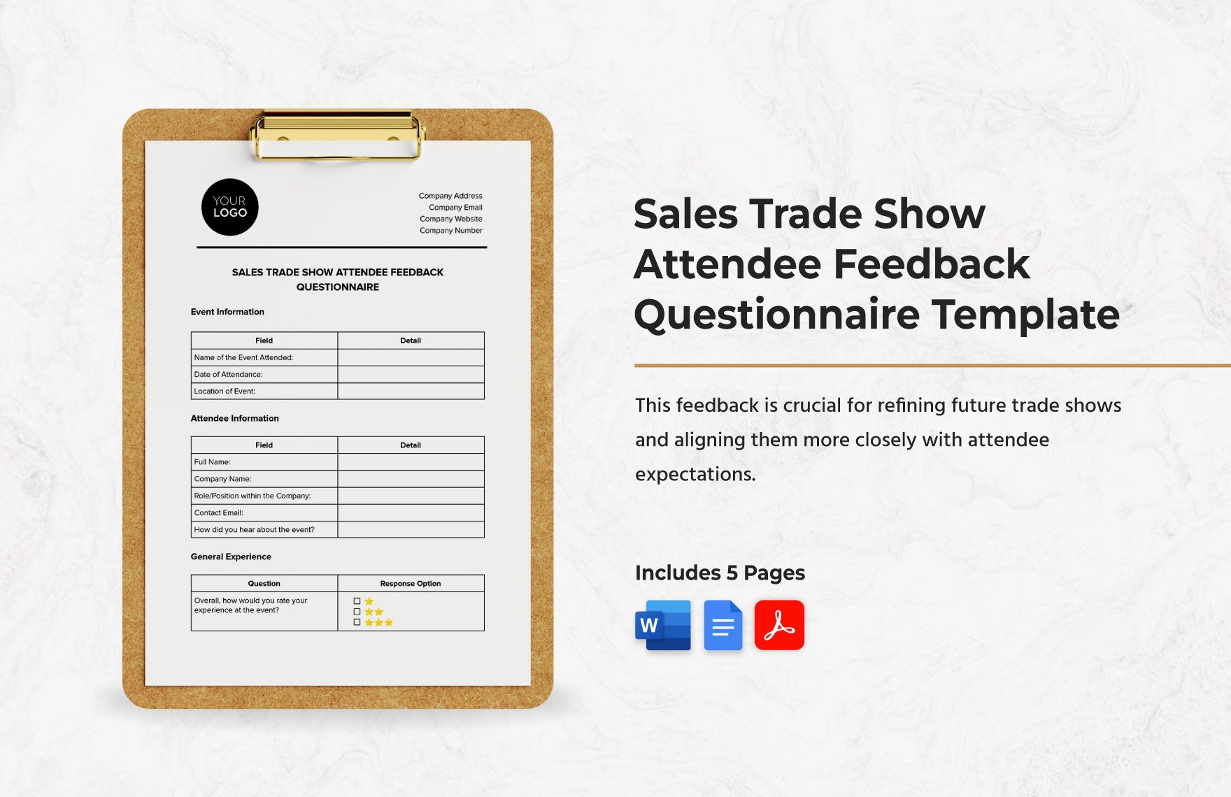 Sales Trade Show Attendee Feedback Questionnaire Template in Word, Google Docs, PDF