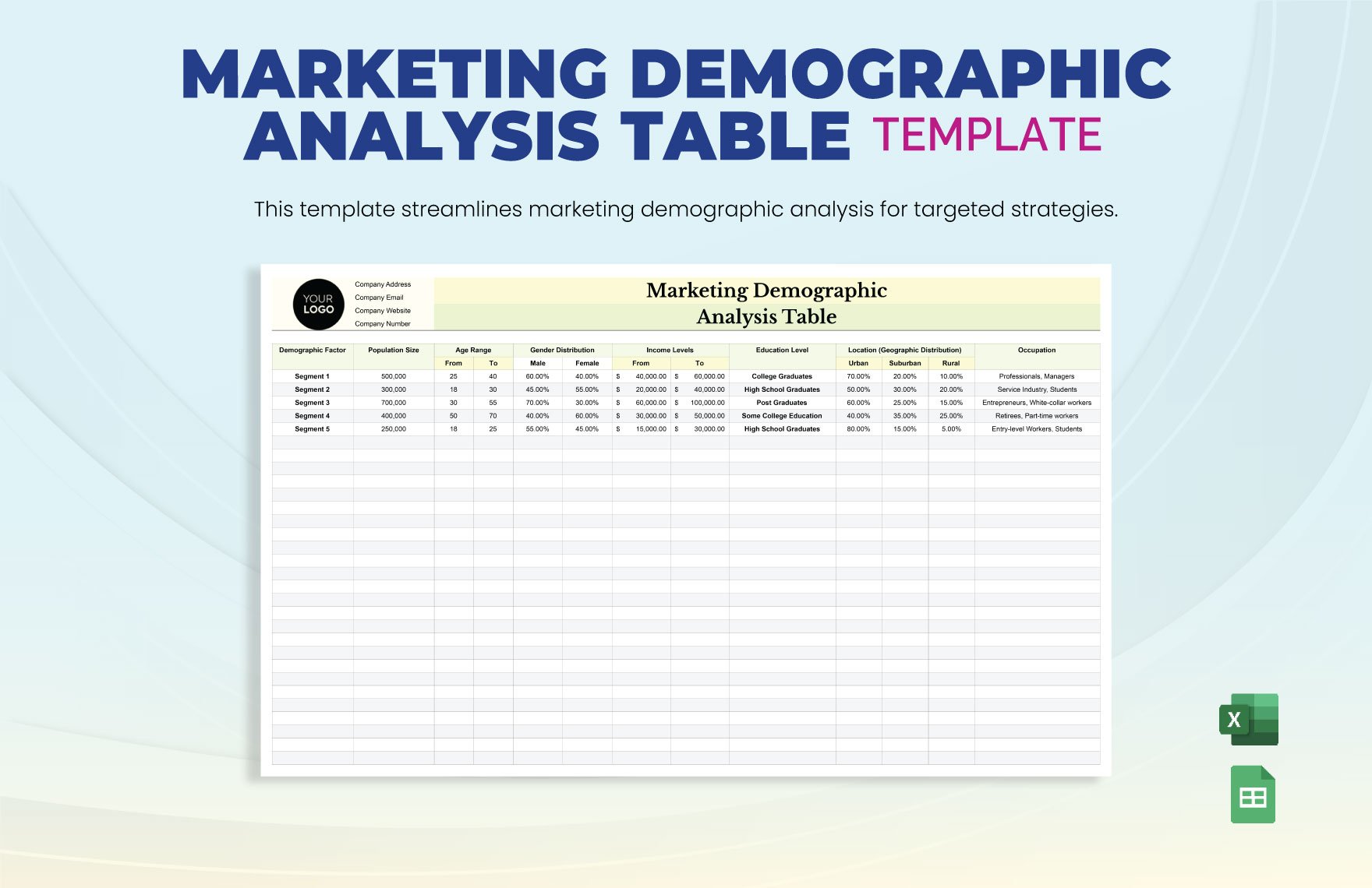 Marketing Demographic Analysis Table Template