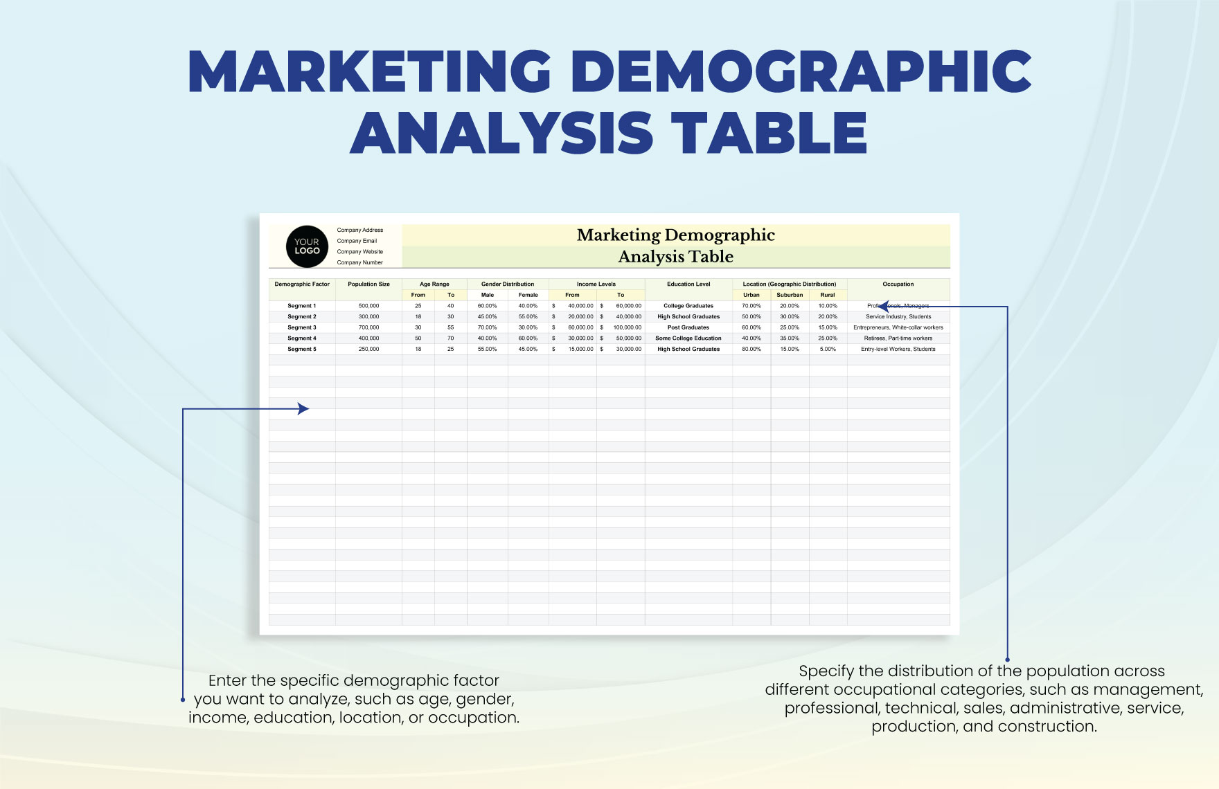 Marketing Demographic Analysis Table Template