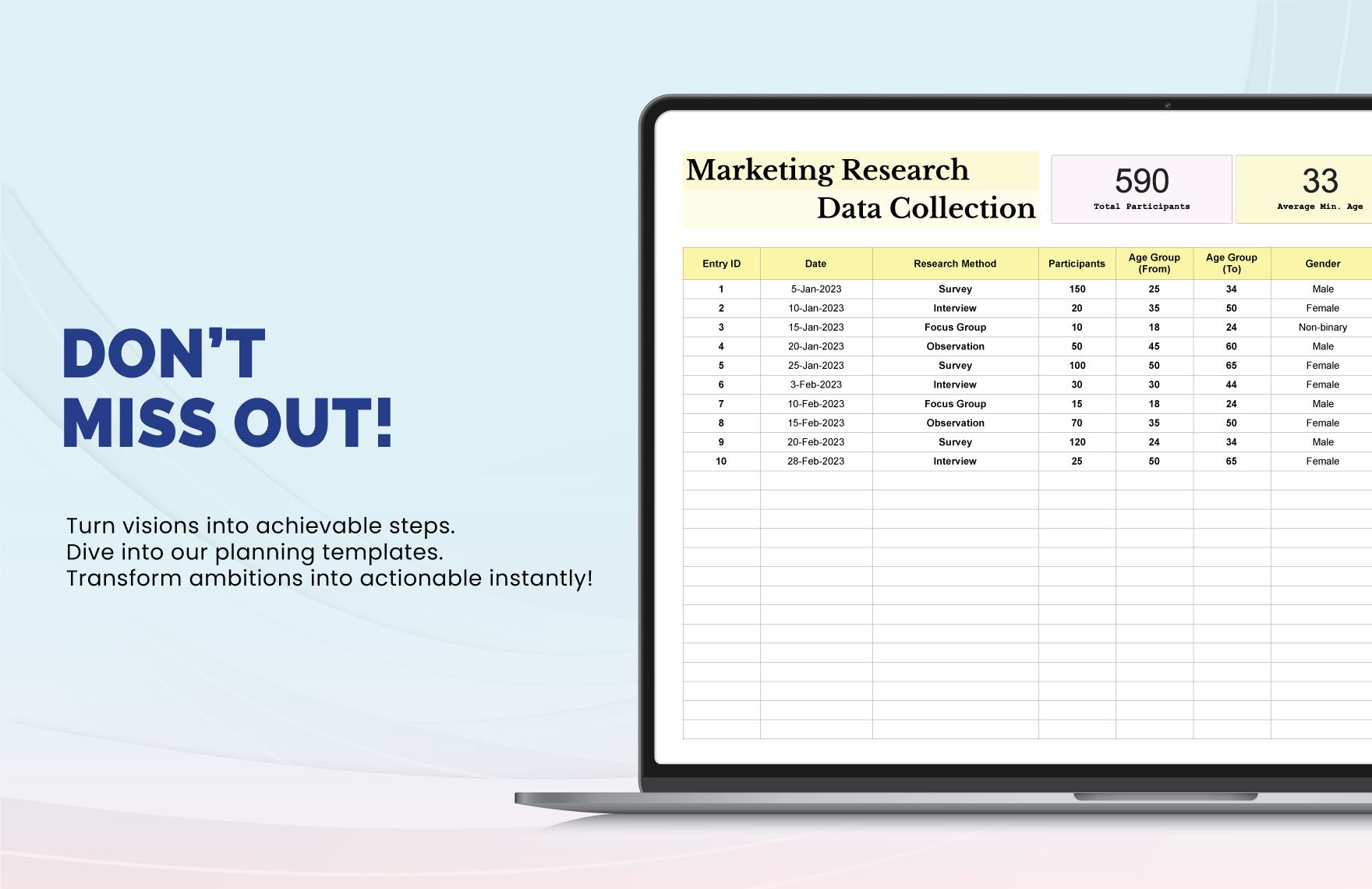 Marketing Research Data Collection Template
