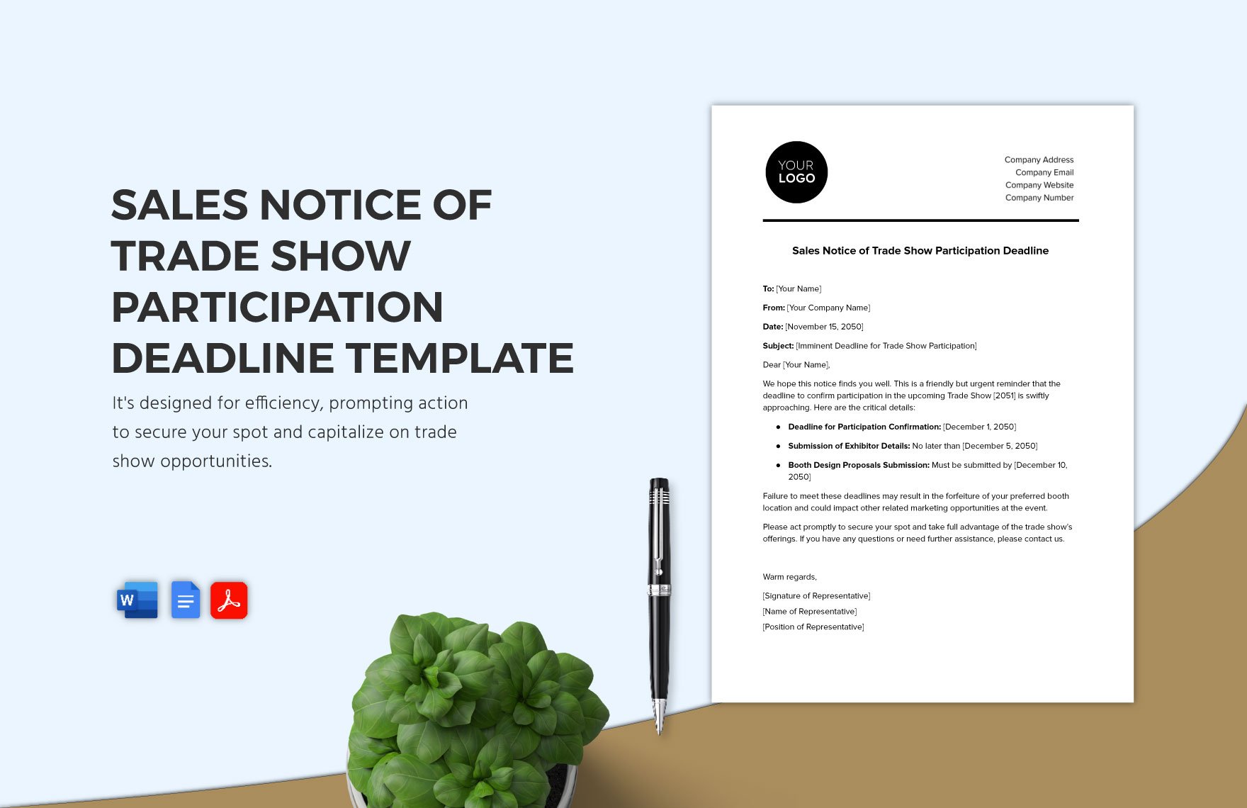Sales Notice of Trade Show Participation Deadline Template in Word, Google Docs, PDF