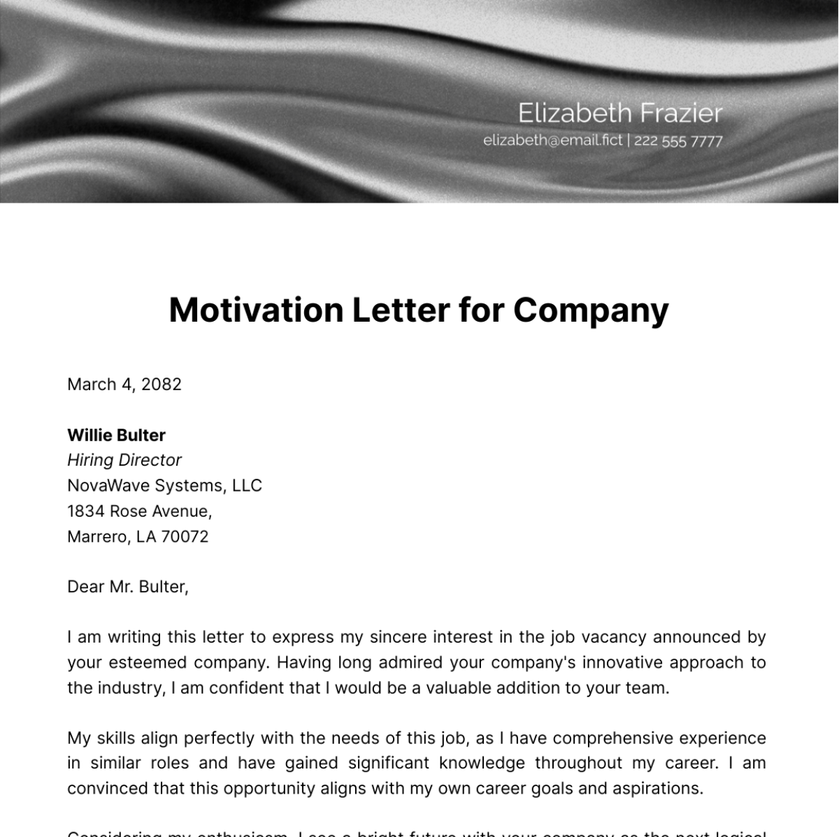 Motivation Letter for Company Template