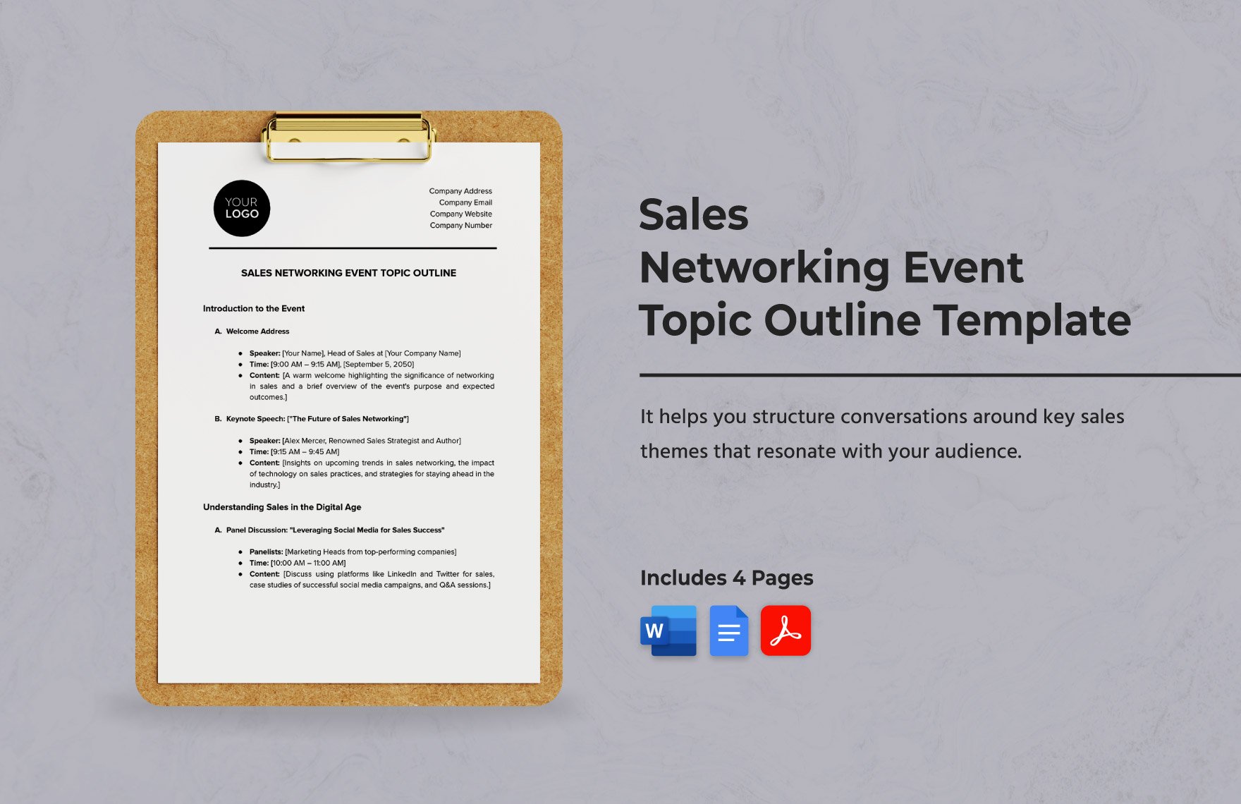 Sales Networking Event Topic Outline Template in Word, Google Docs, PDF