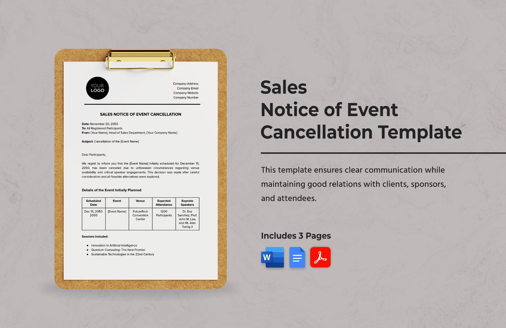 Sales Notice of Event Cancellation Template in Word, Google Docs, PDF