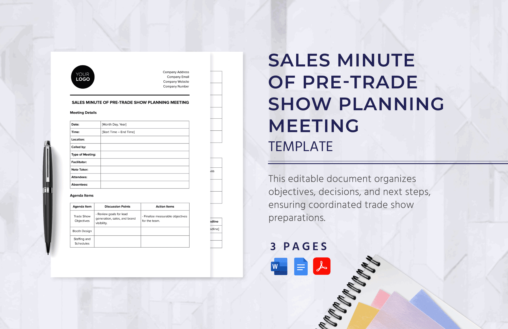Sales Minute of Pre-Trade Show Planning Meeting Template