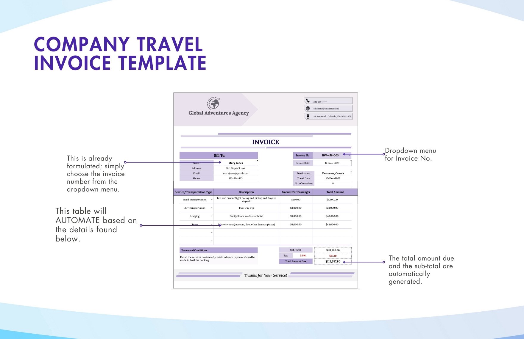 Company Travel Invoice Template