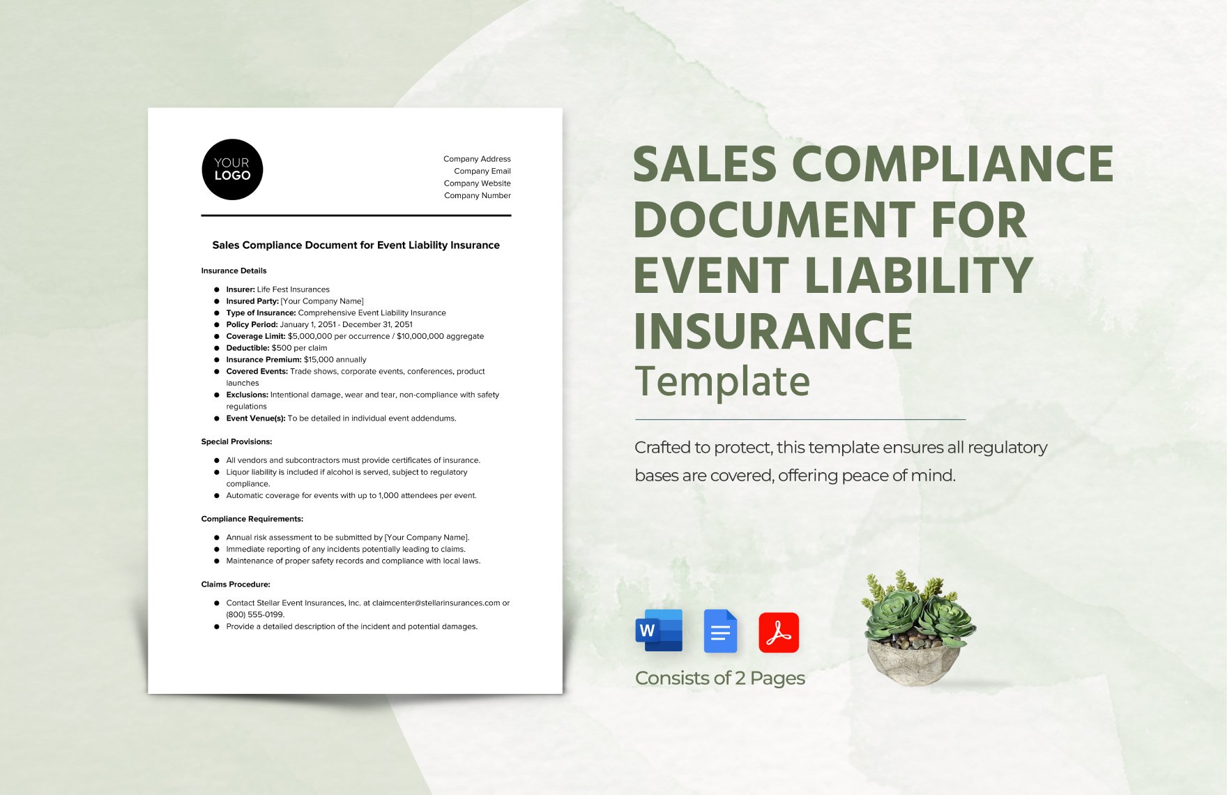 Sales Compliance Document for Event Liability Insurance Template in Word, Google Docs, PDF