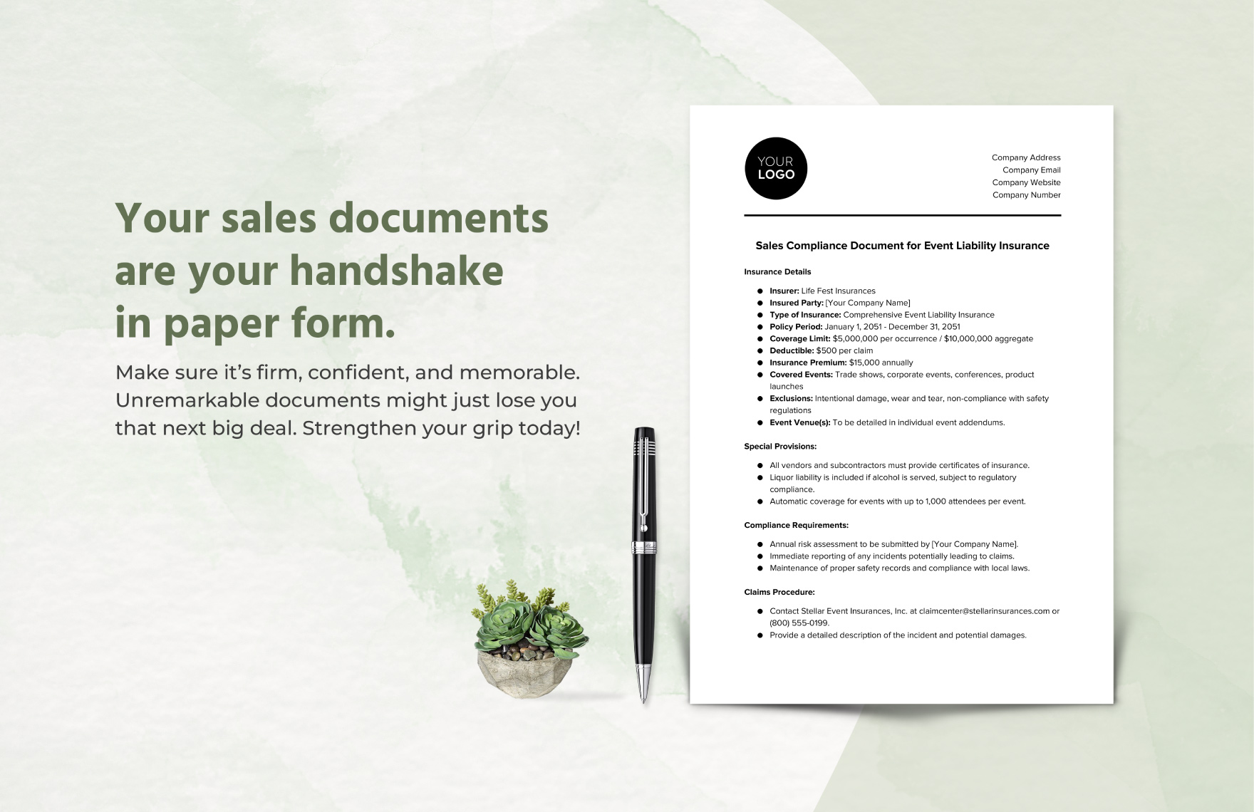 Sales Compliance Document for Event Liability Insurance Template