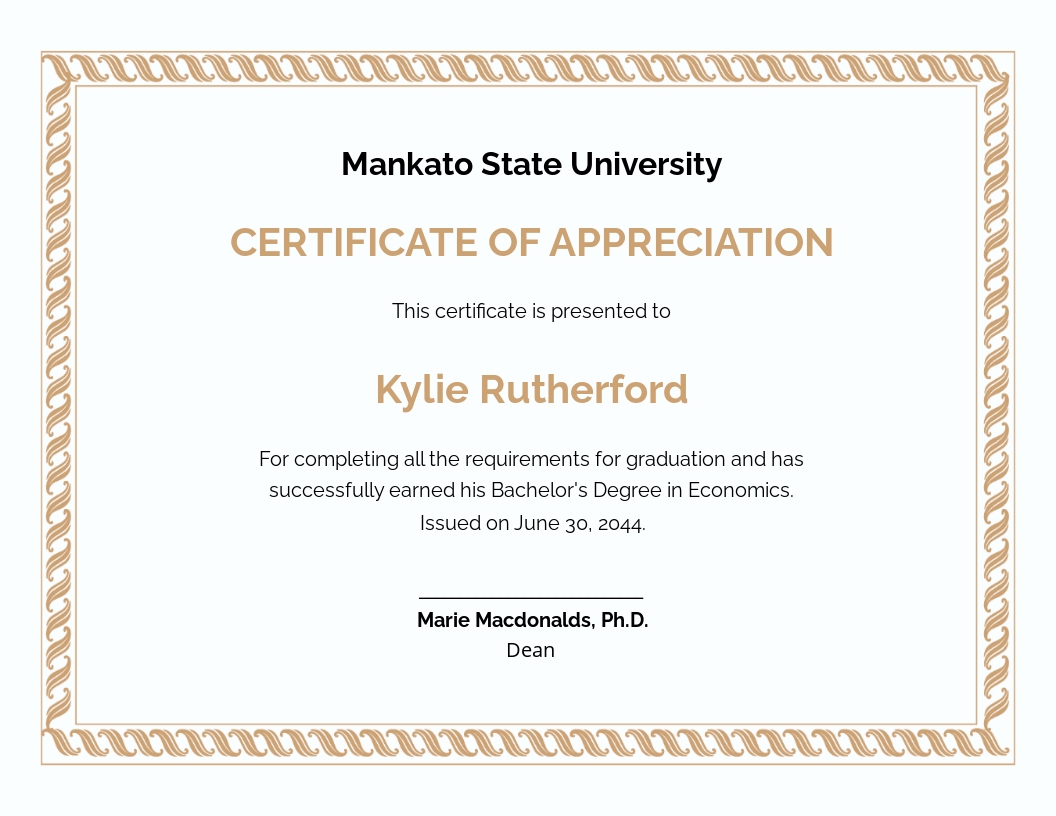 Appreciation Certificate Template for Graduation - Google Docs Throughout Graduation Gift Certificate Template Free