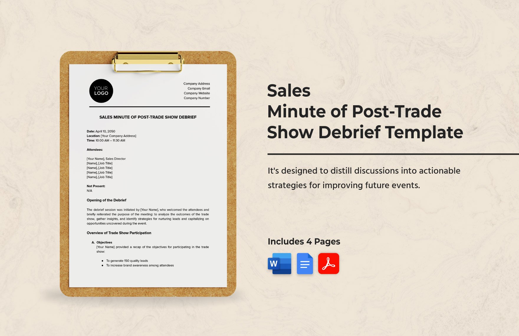 Sales Minute of Post-Trade Show Debrief Template in Word, Google Docs, PDF