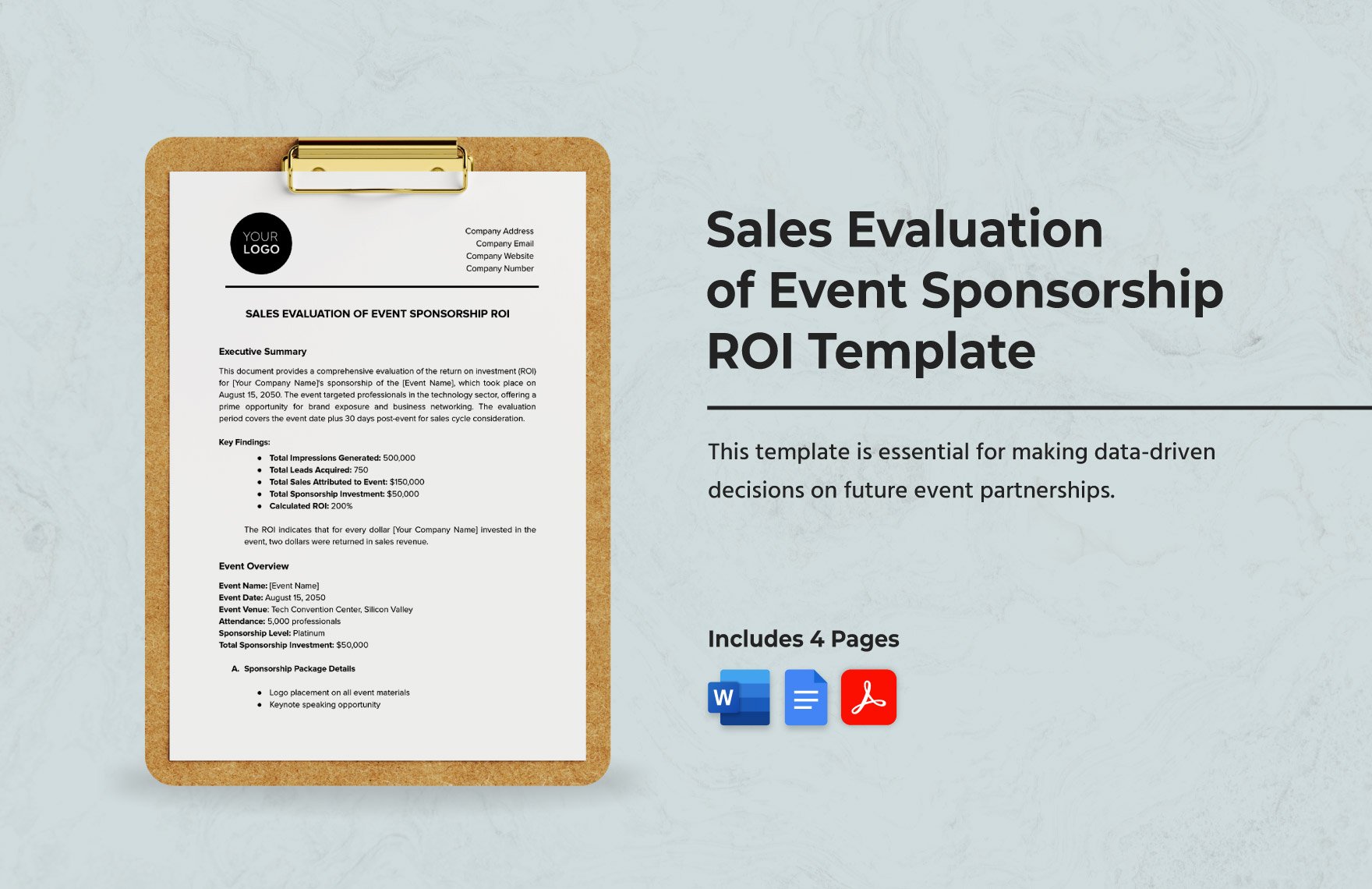 Sales Evaluation of Event Sponsorship ROI Template in Word, Google Docs, PDF