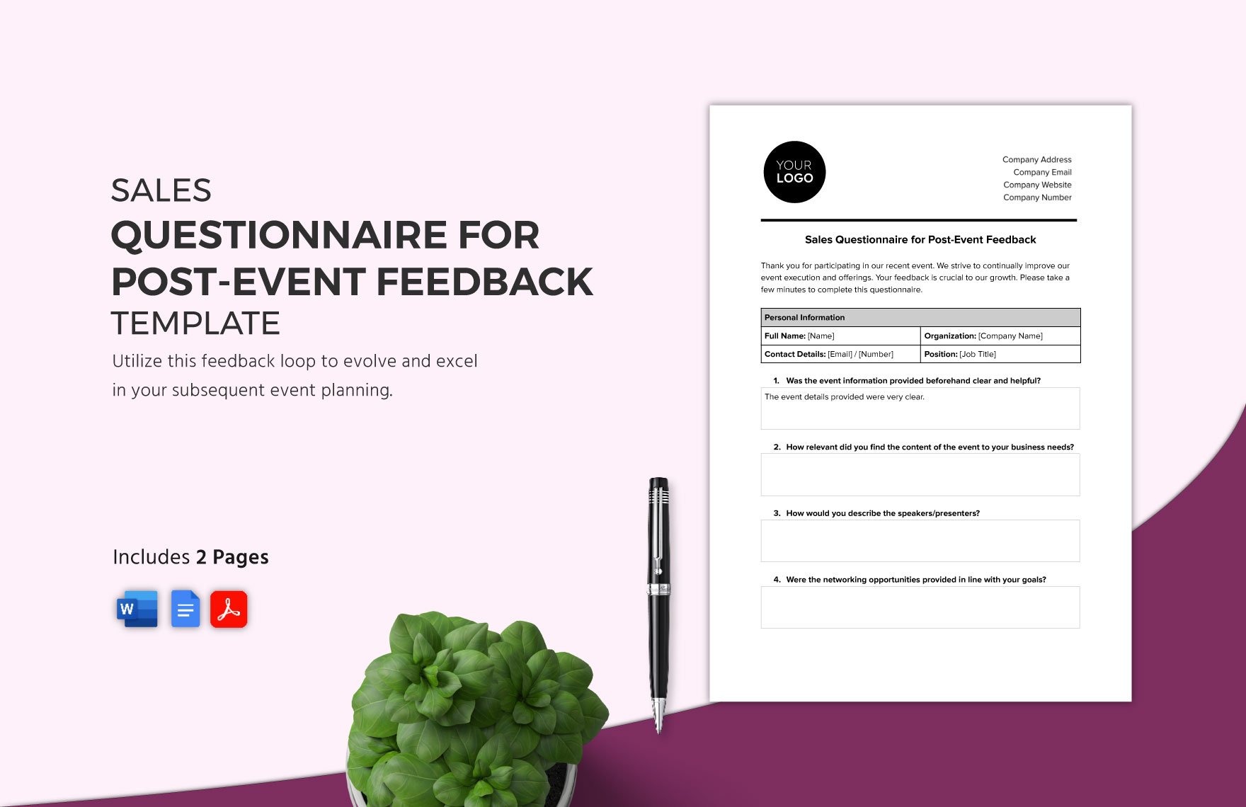 Sales Questionnaire for Post-Event Feedback Template in Word, Google Docs, PDF
