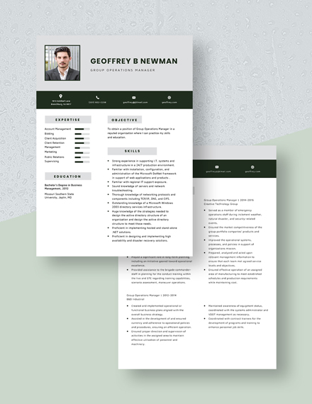 Group Operations Manager Resume Download