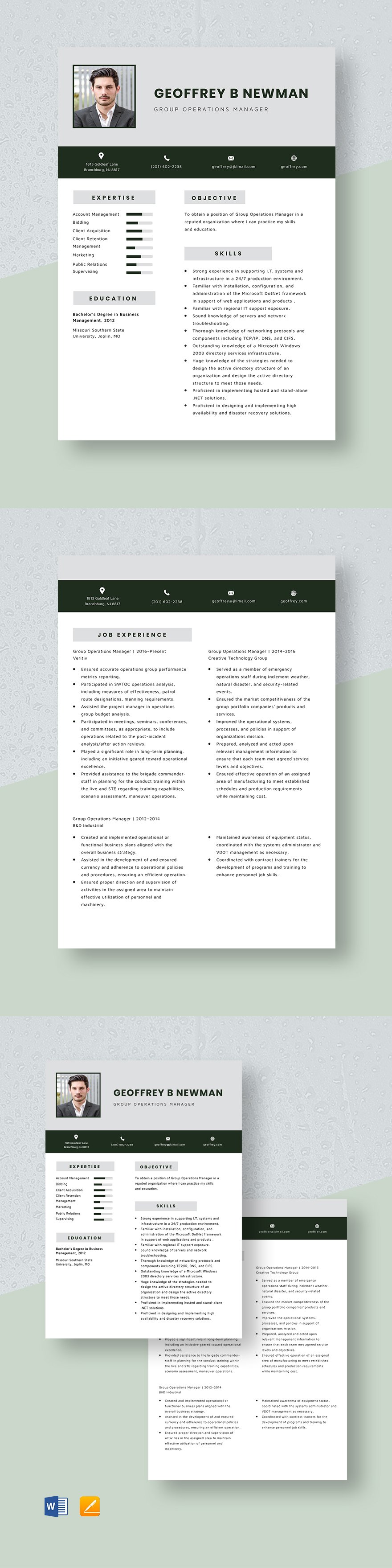 Free Group Operations Manager Resume Template