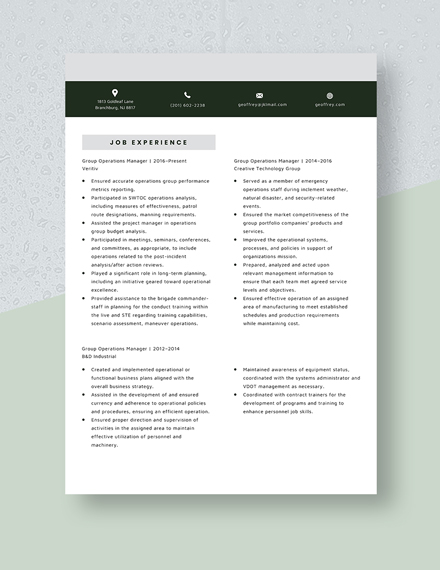 Group Operations Manager Resume Template