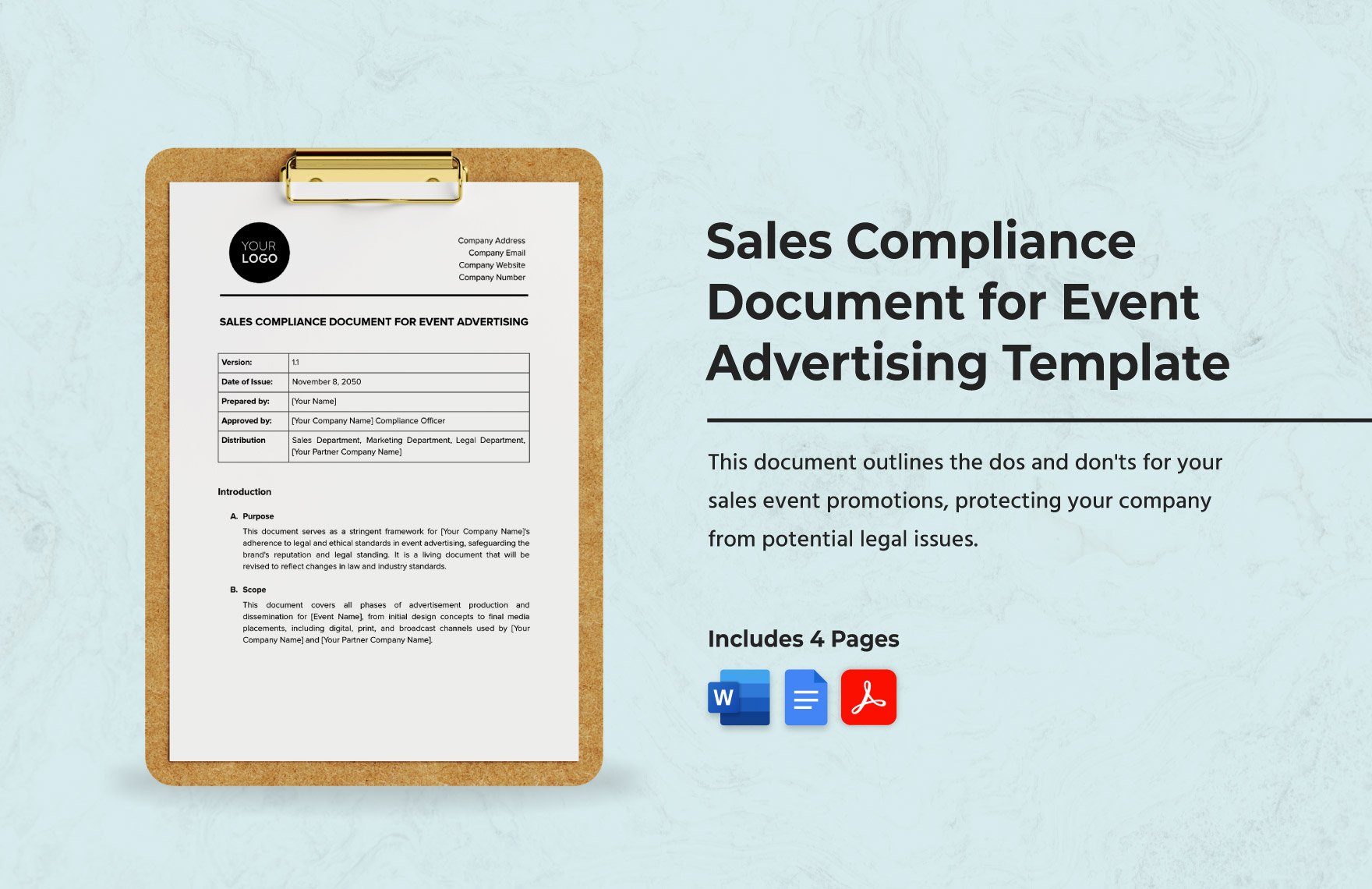 Sales Compliance Document for Event Advertising Template