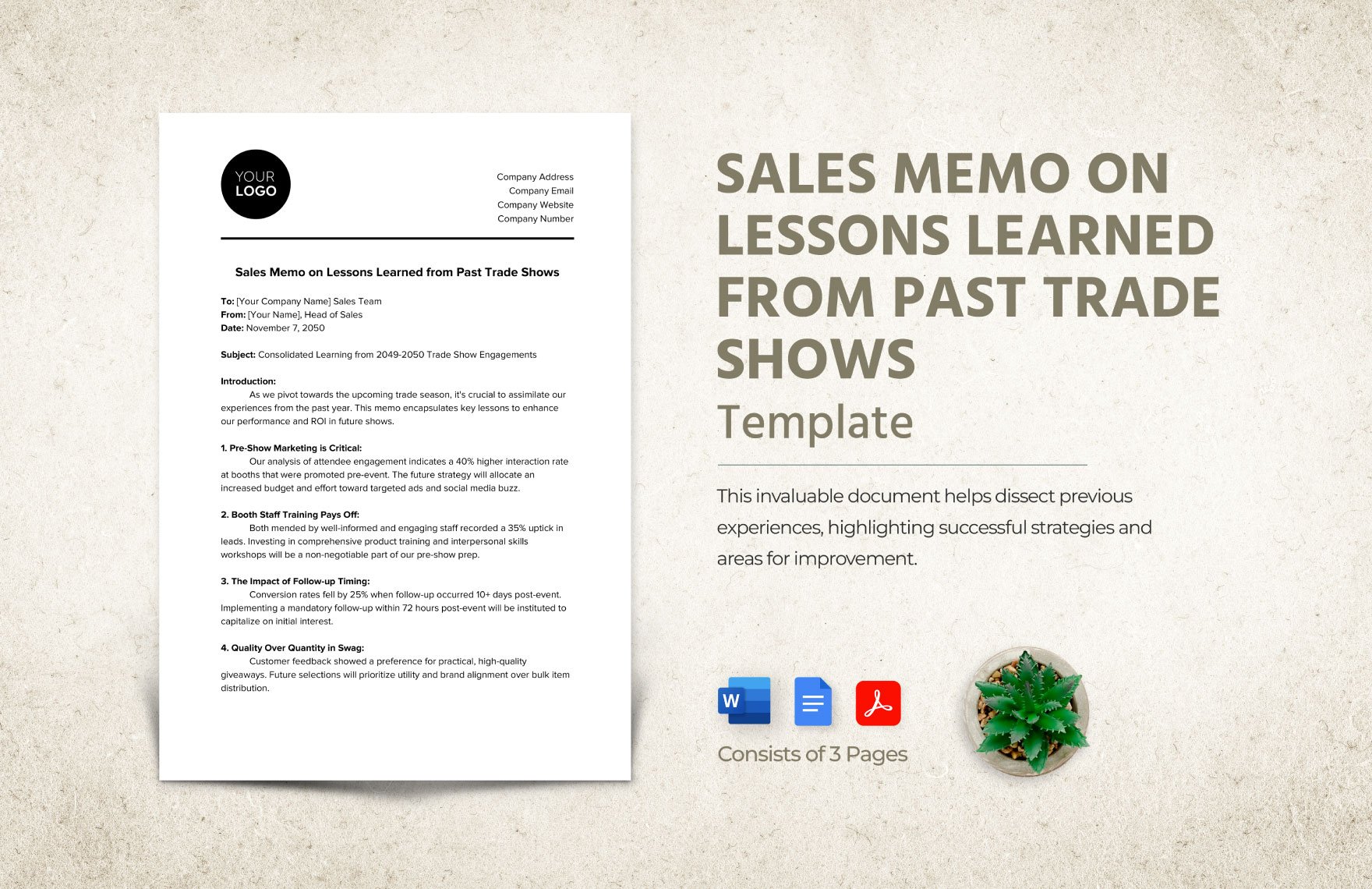 Sales Memo on Lessons Learned from Past Trade Shows Template