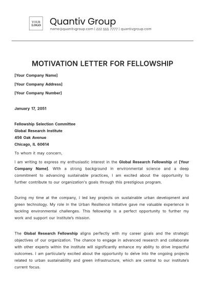 Free Motivation Letter for Fellowship Template to Edit Online