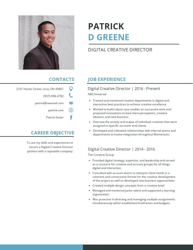 Free Digital Creative Director Resume Template - Word, Apple Pages