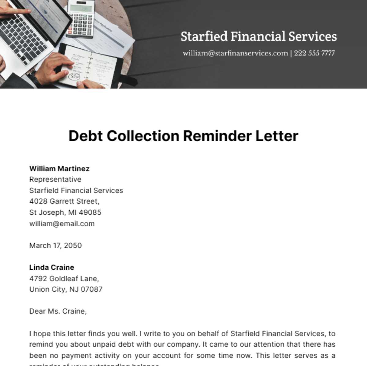 Debt Collection Reminder Letter Template