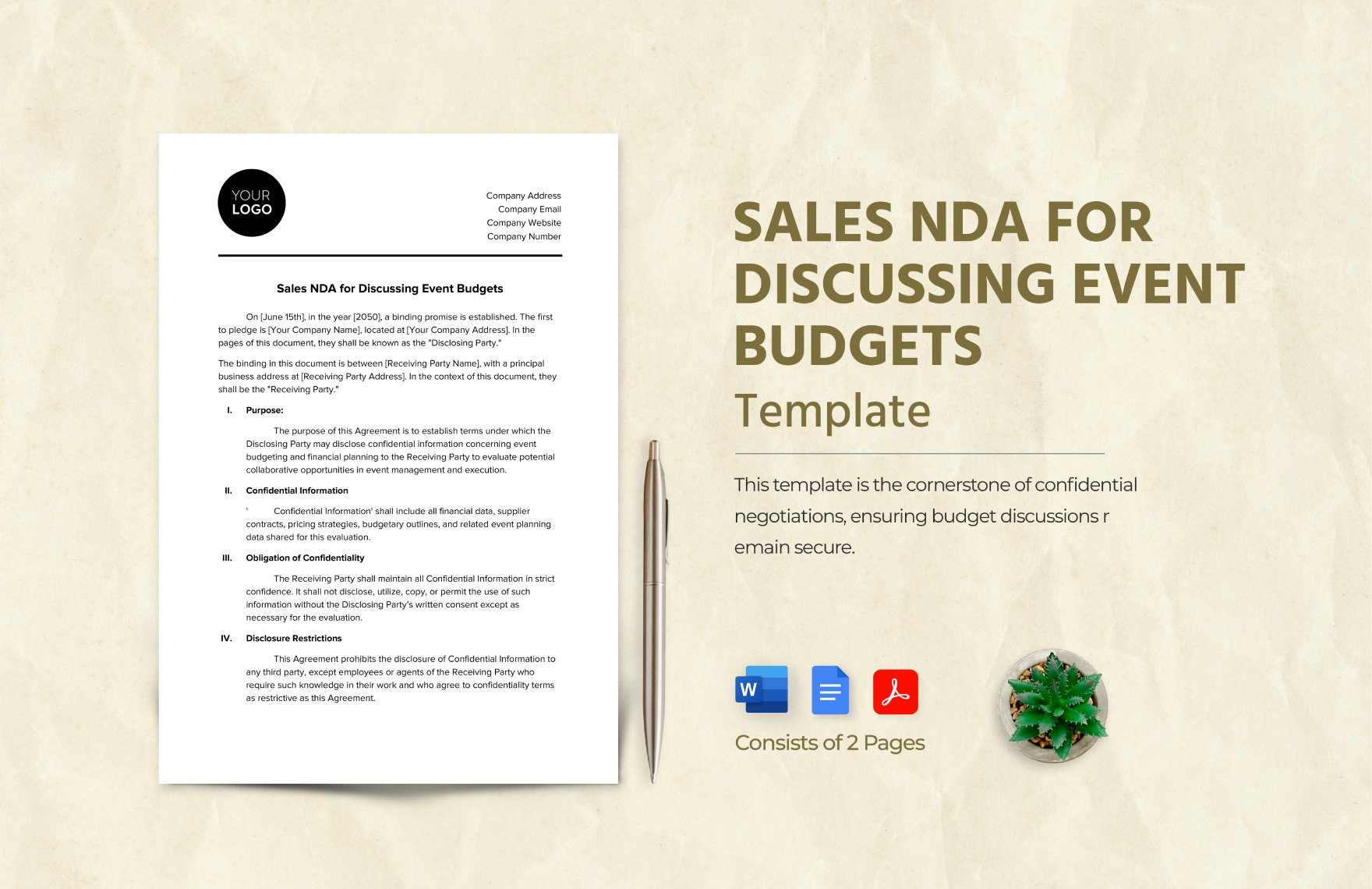 Sales NDA for Discussing Event Budgets Template