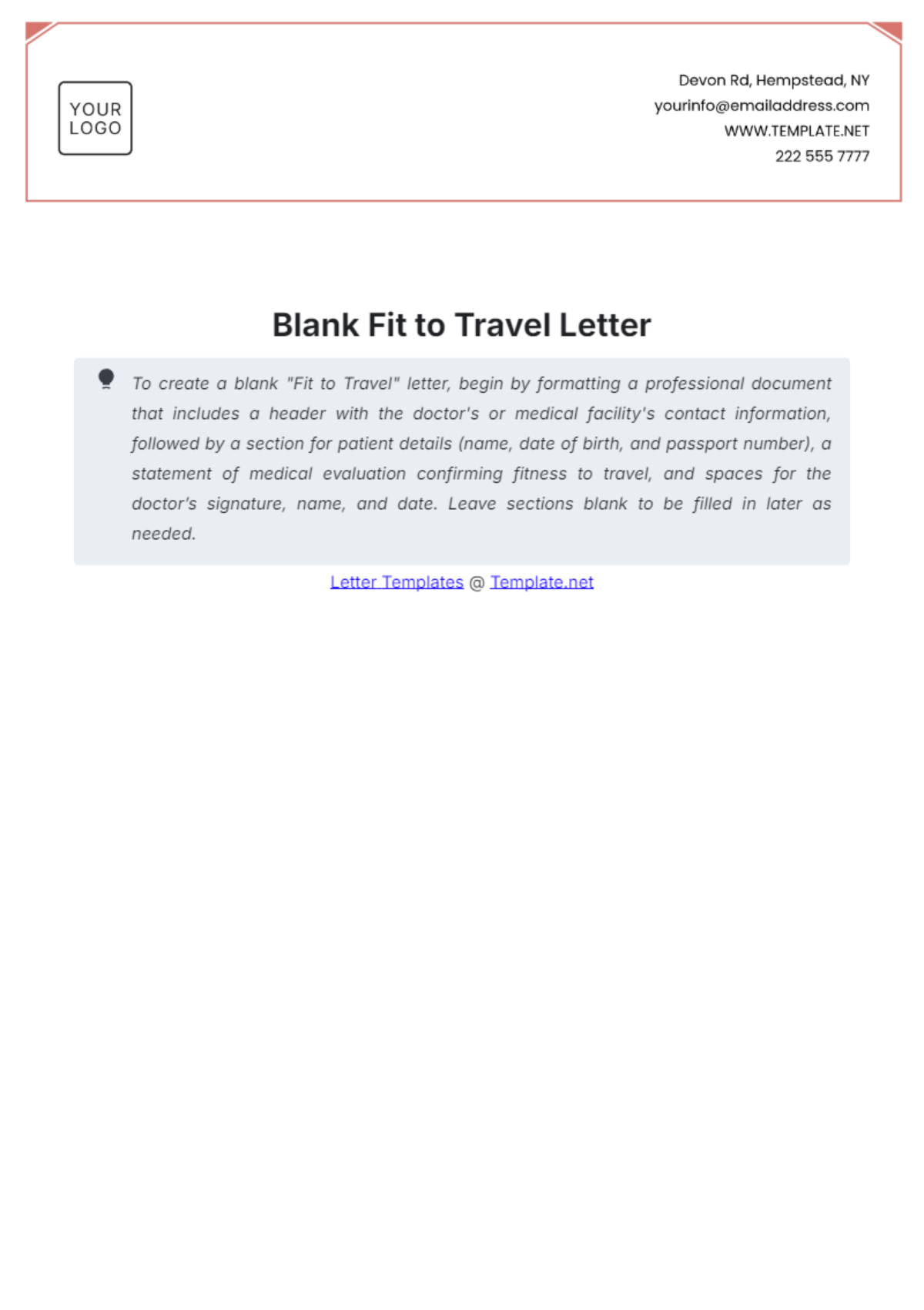 Blank Fit to Travel Letter Template - Edit Online & Download