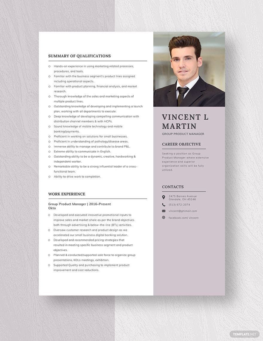 Group Product Manager Resume