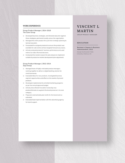 Group Product Manager Resume Template