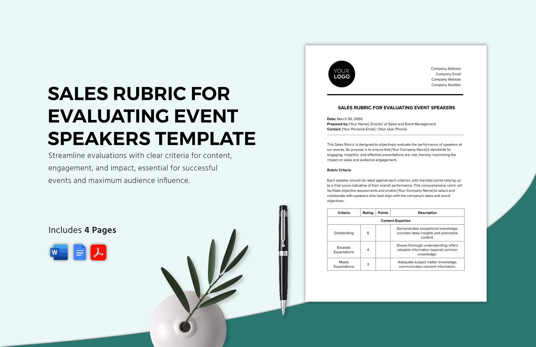 Sales Rubric for Evaluating Event Speakers Template in Word, Google Docs, PDF