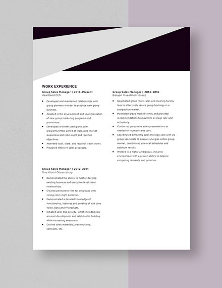 Group Sales Manager Resume  Template