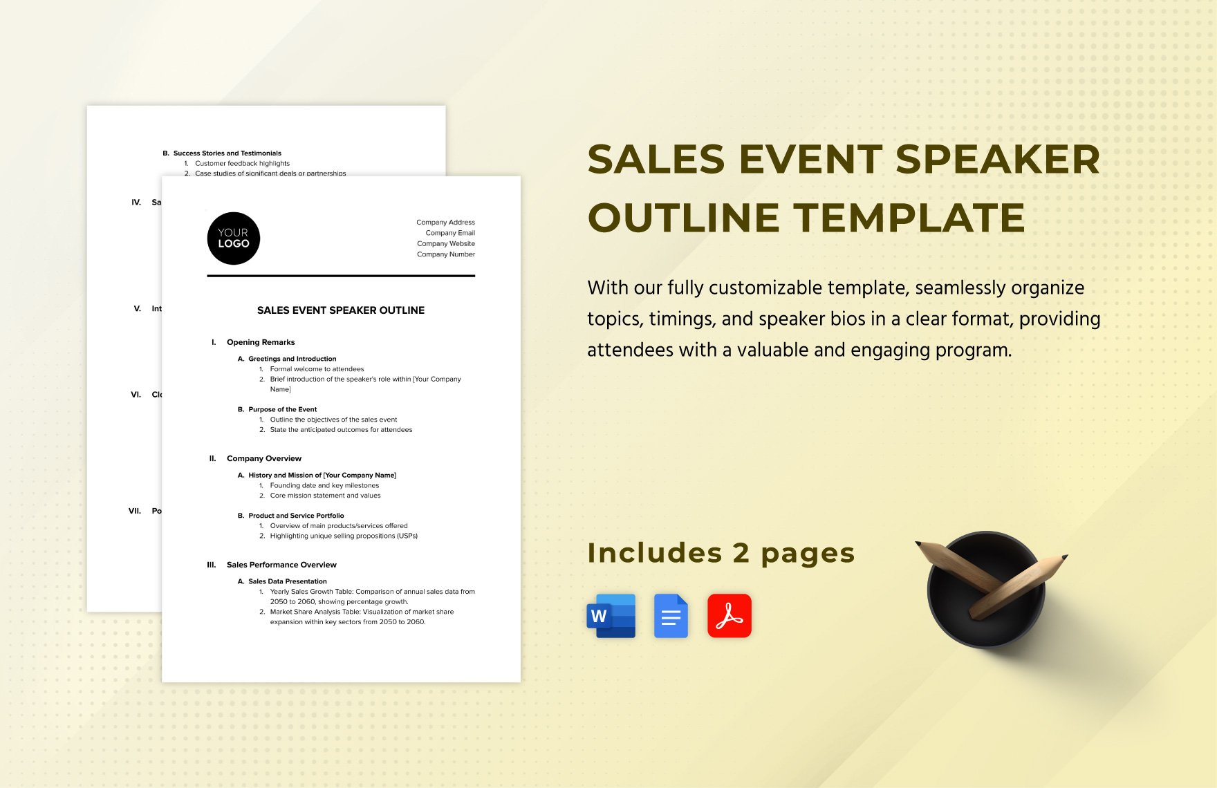 Sales Event Speaker Outline Template in Word, Google Docs, PDF