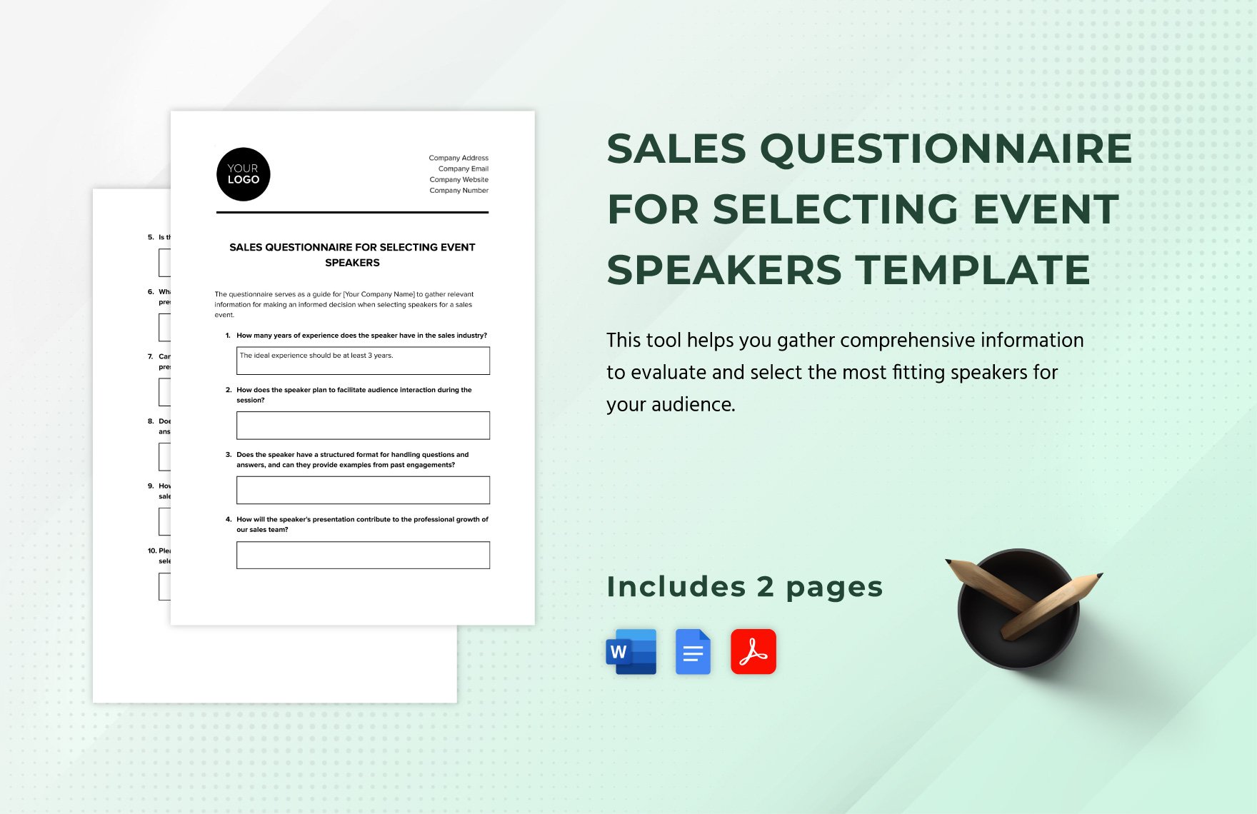 Sales Questionnaire for Selecting Event Speakers Template in Word, Google Docs, PDF