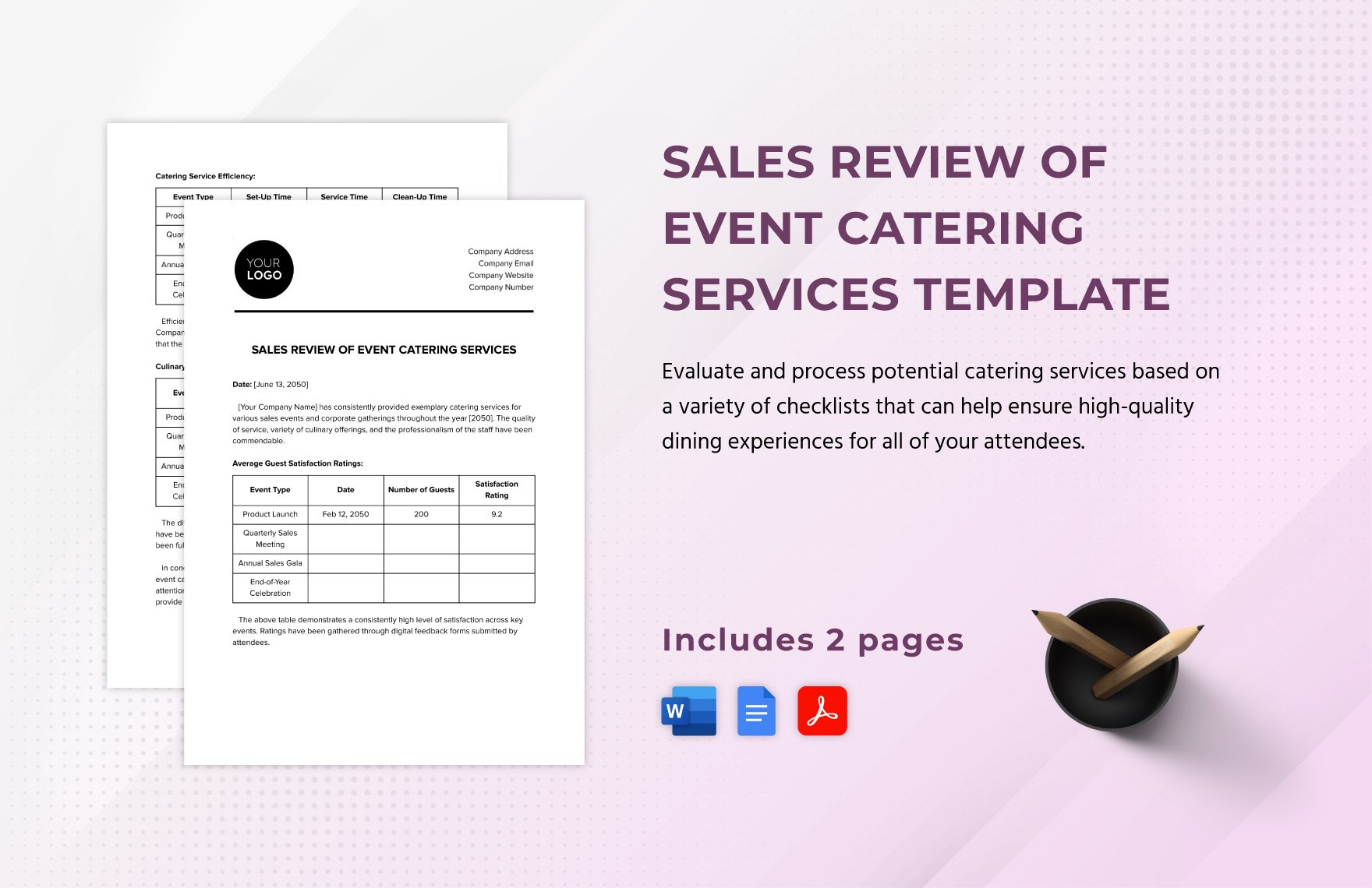 Sales Review of Event Catering Services Template