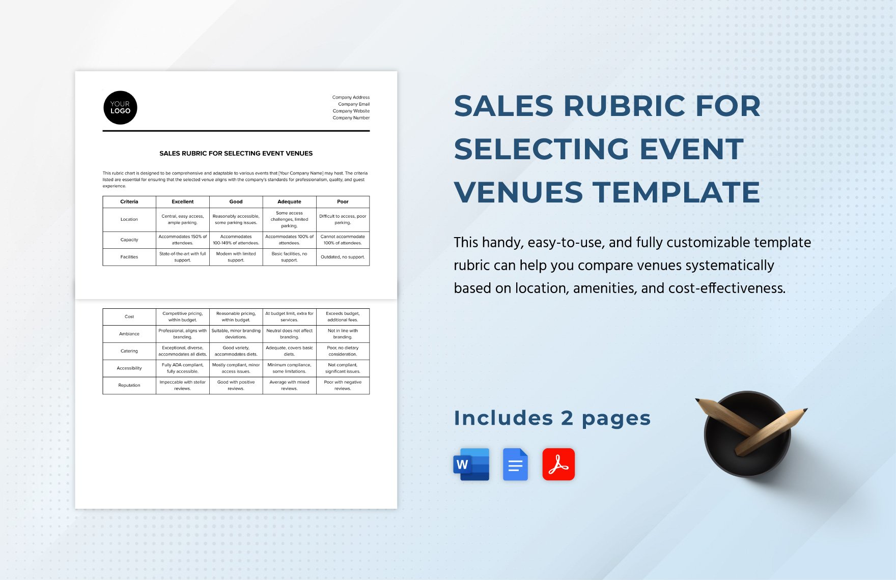 Sales Rubric for Selecting Event Venues Template in Word, Google Docs, PDF