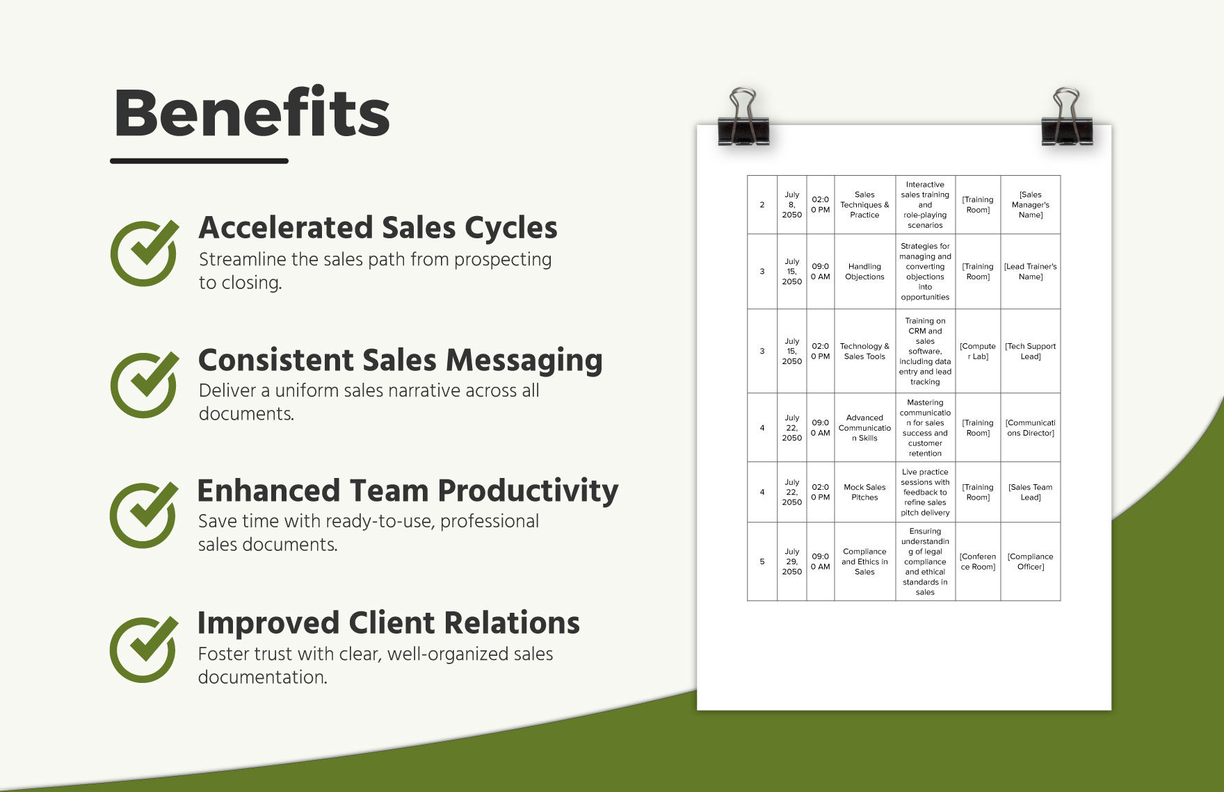 Sales Schedule for Event Staff Training Template