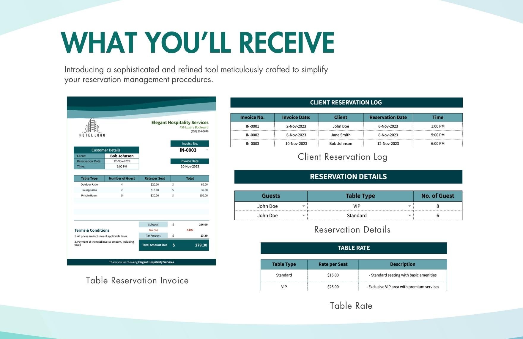 Table Reservation Invoice Template