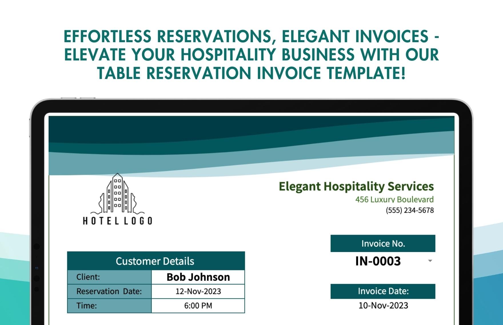 Table Reservation Invoice Template