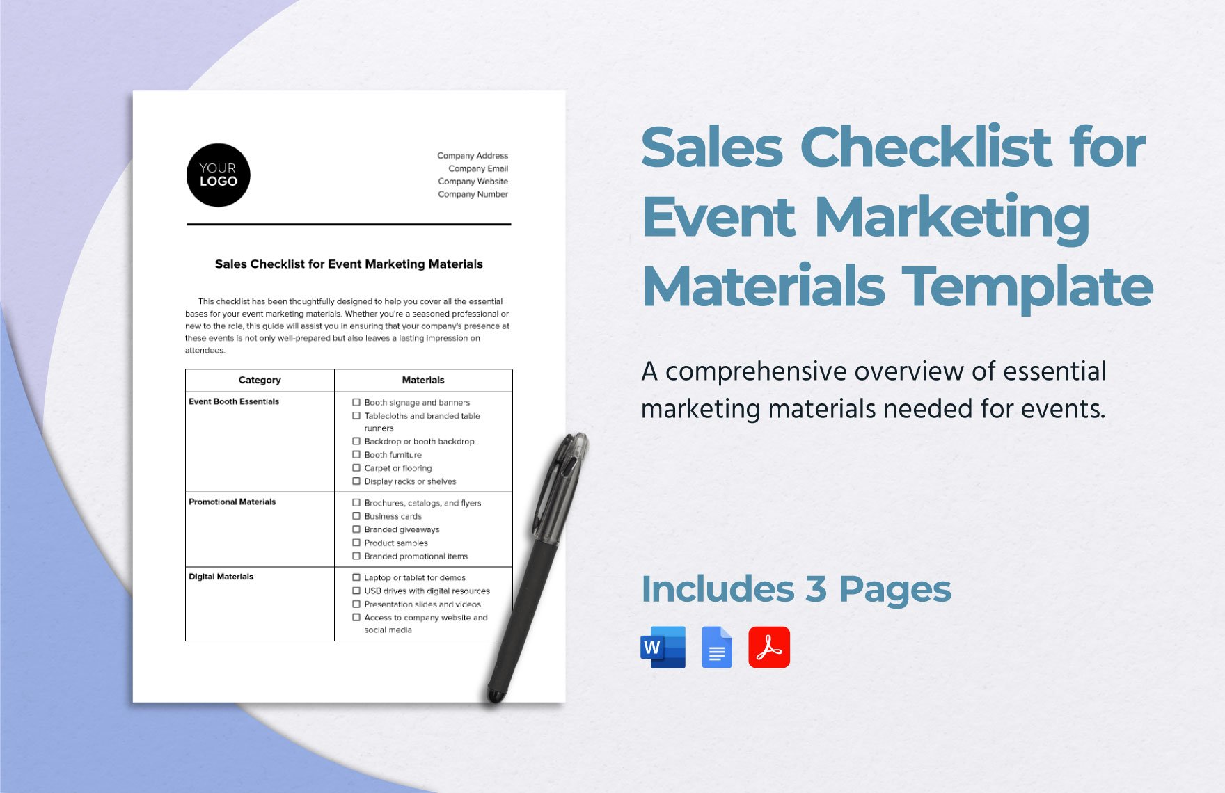 Sales Checklist for Event Marketing Materials Template in Word, Google Docs, PDF