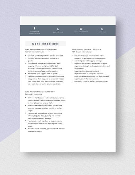 Guest Relations Executive Resume Template
