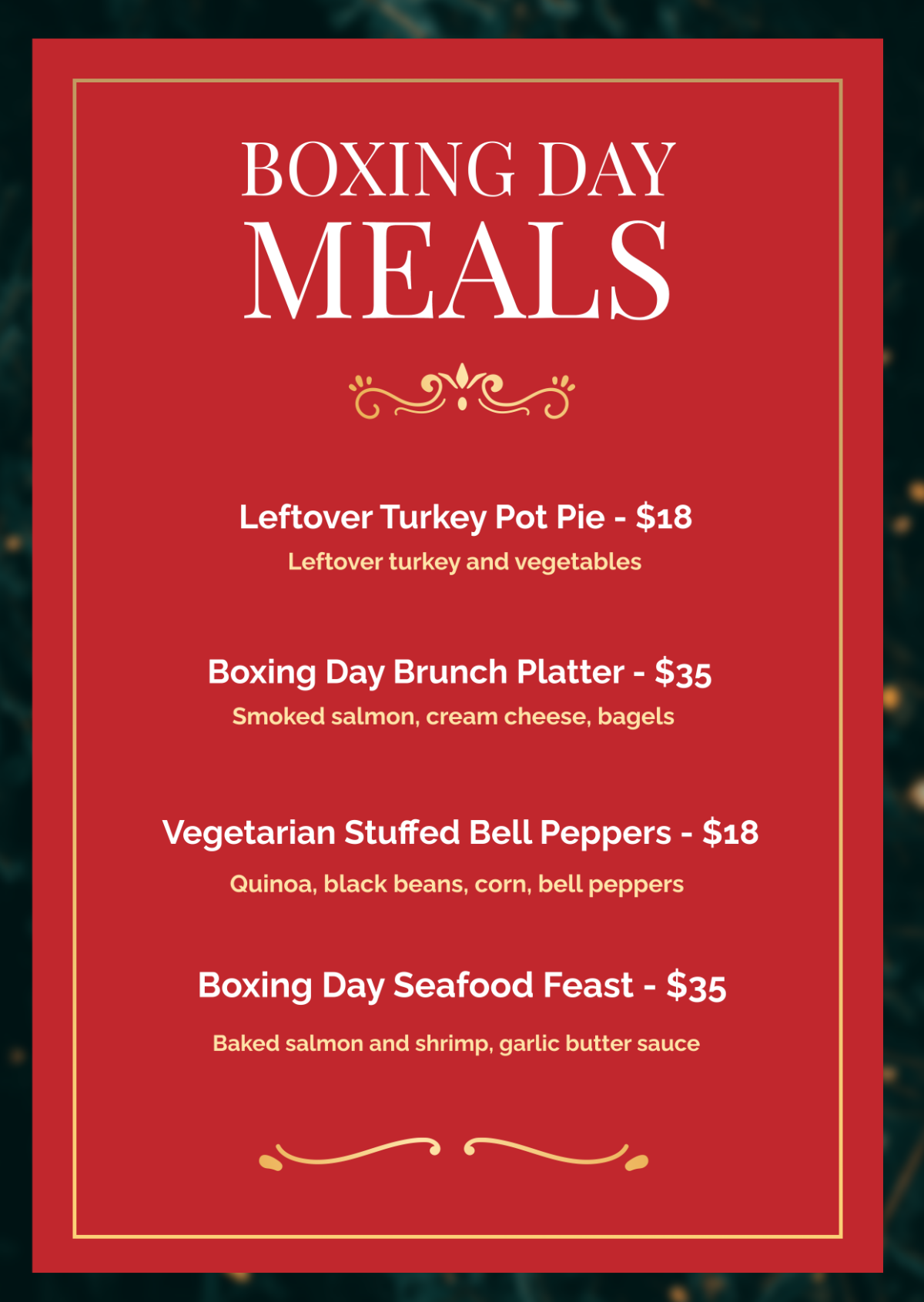 Boxing Day Meals Menu Template