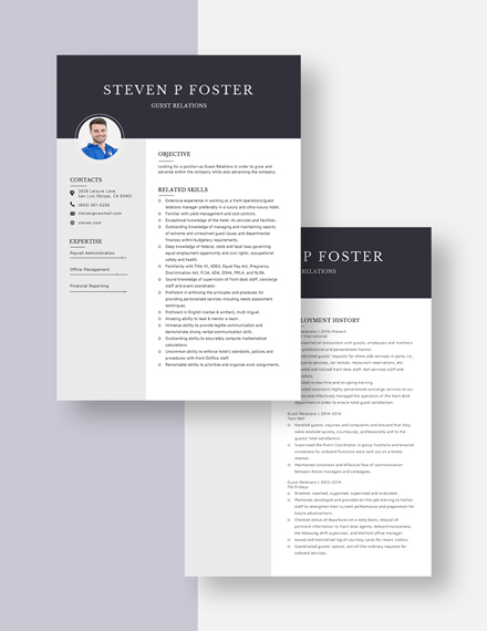 Guest Relations Resume Download