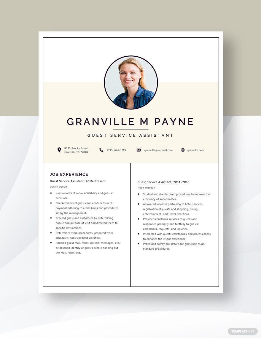 Free Guest Service Assistant Resume in Word, Apple Pages
