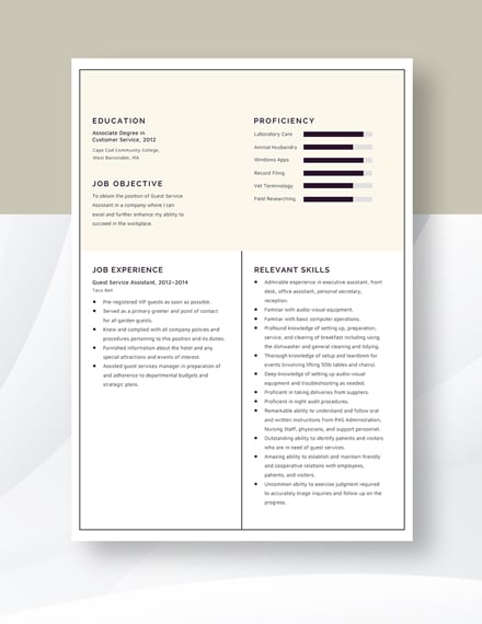 Guest Service Assistant Resume Template