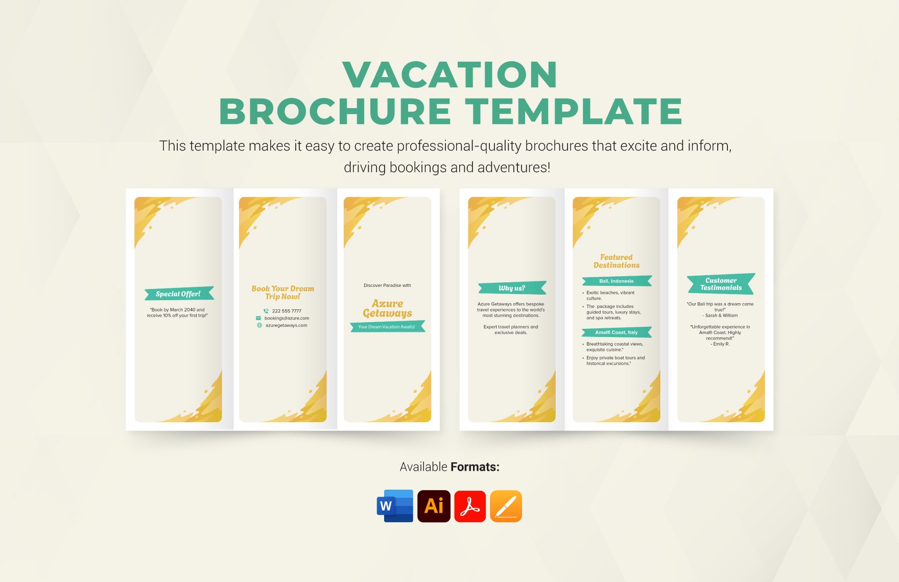 Vacation Brochure Template in Word, PDF, Illustrator, Apple Pages