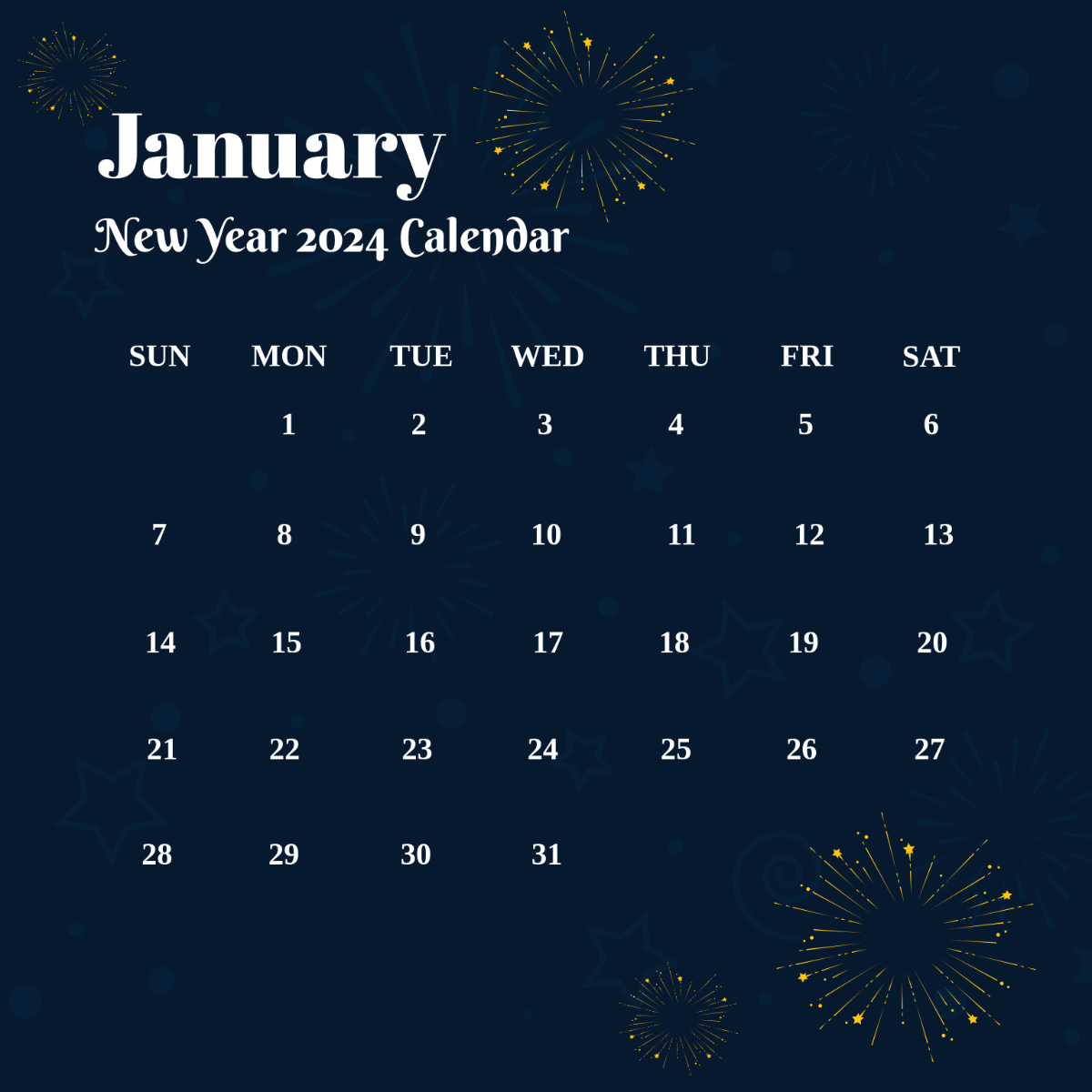 New Year 2024 Calendar Template