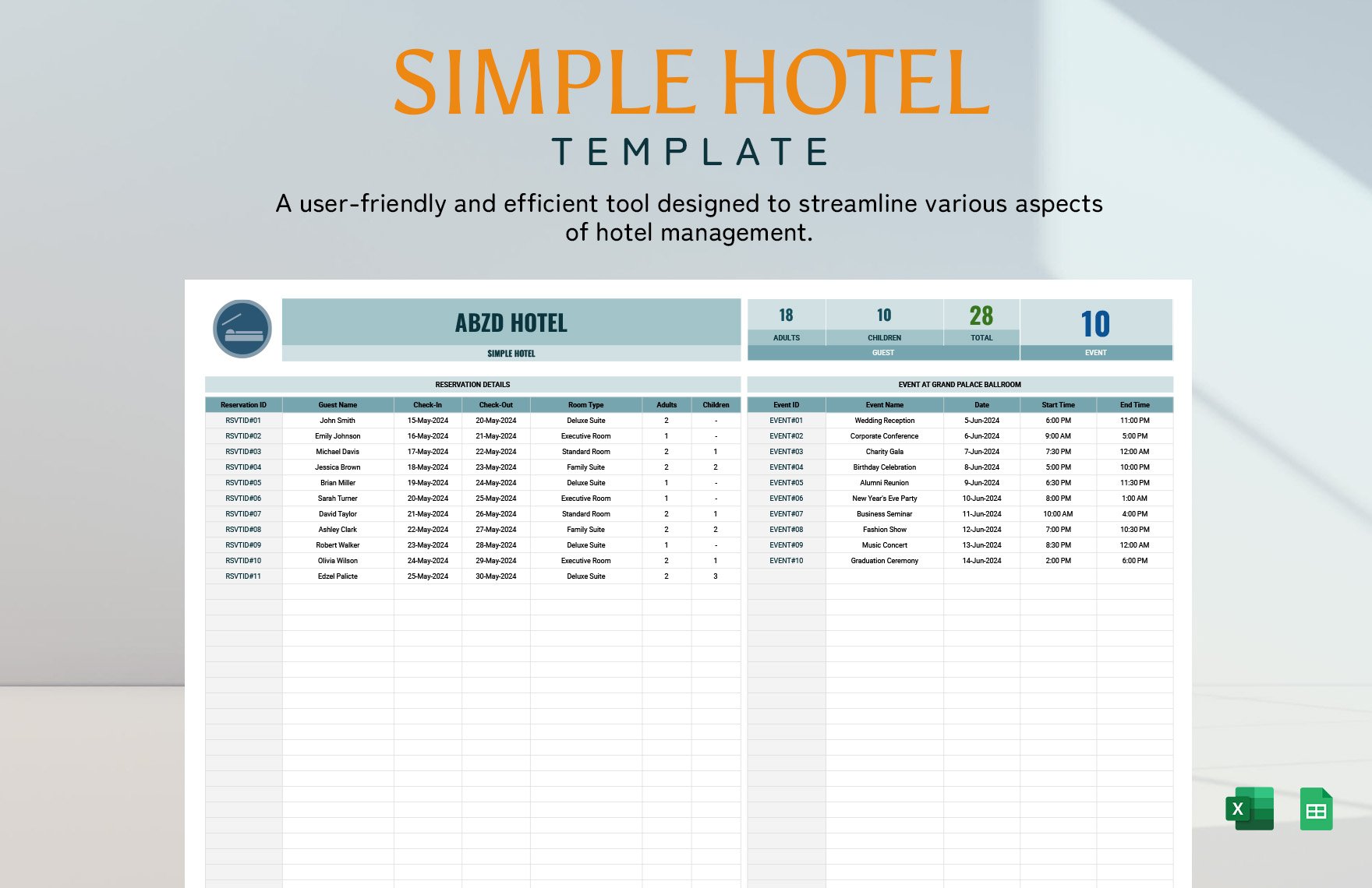 Free Simple Hotel Template in Excel, Google Sheets