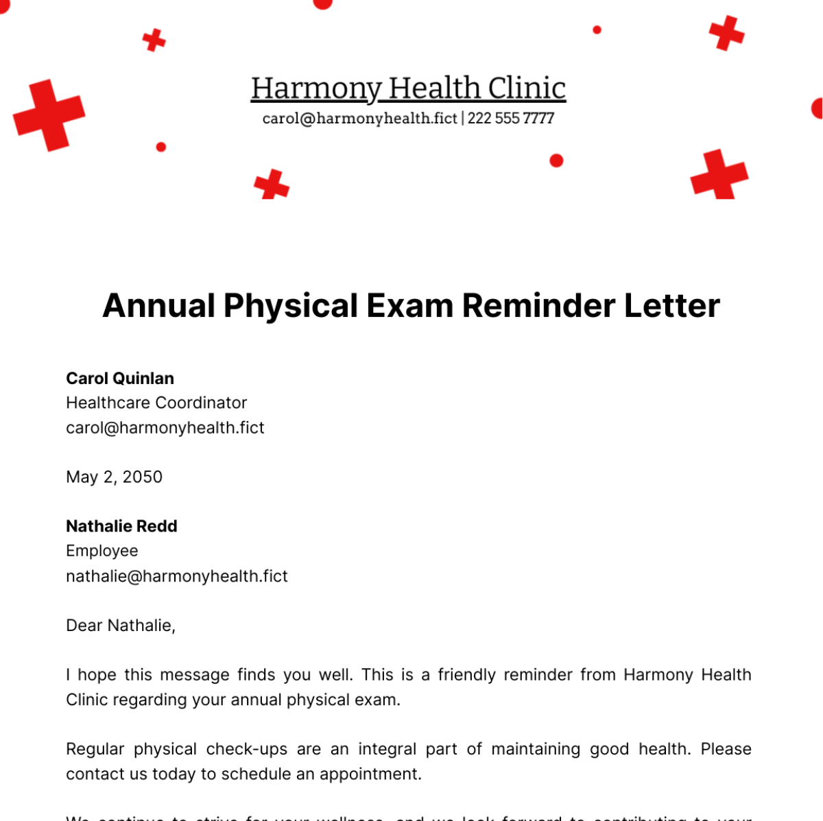 Annual Physical Exam Reminder Letter Template