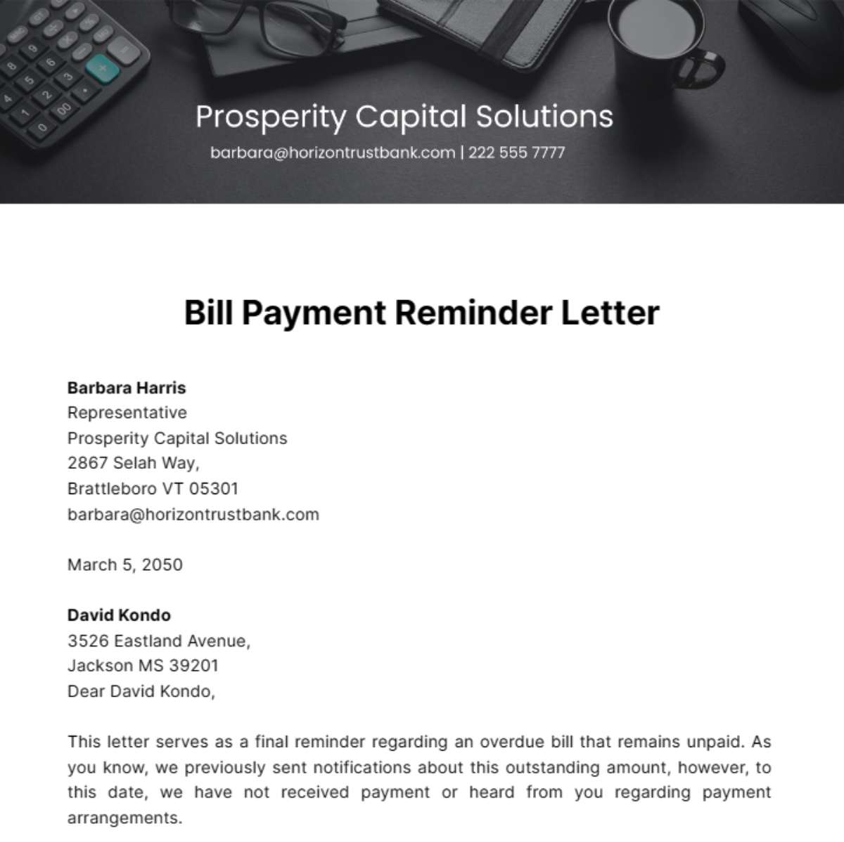 Bill Payment Reminder Letter Template