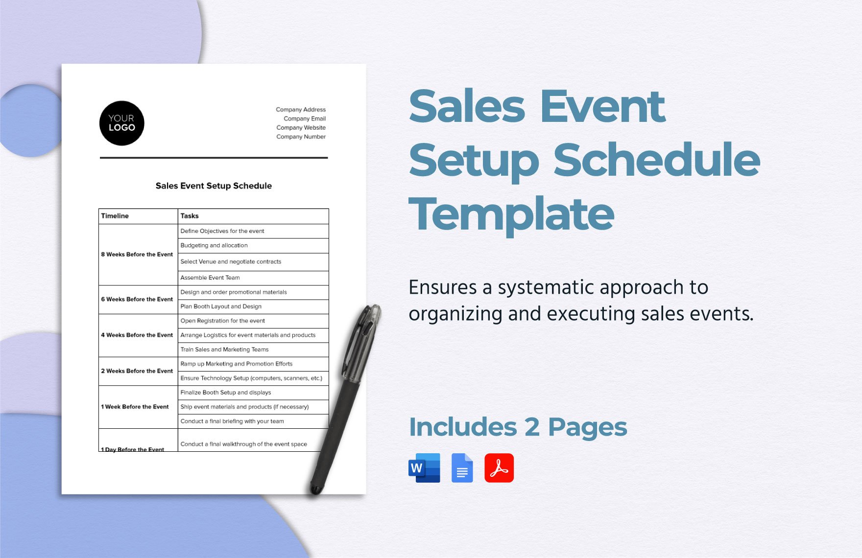 Sales Event Setup Schedule Template in Word, Google Docs, PDF